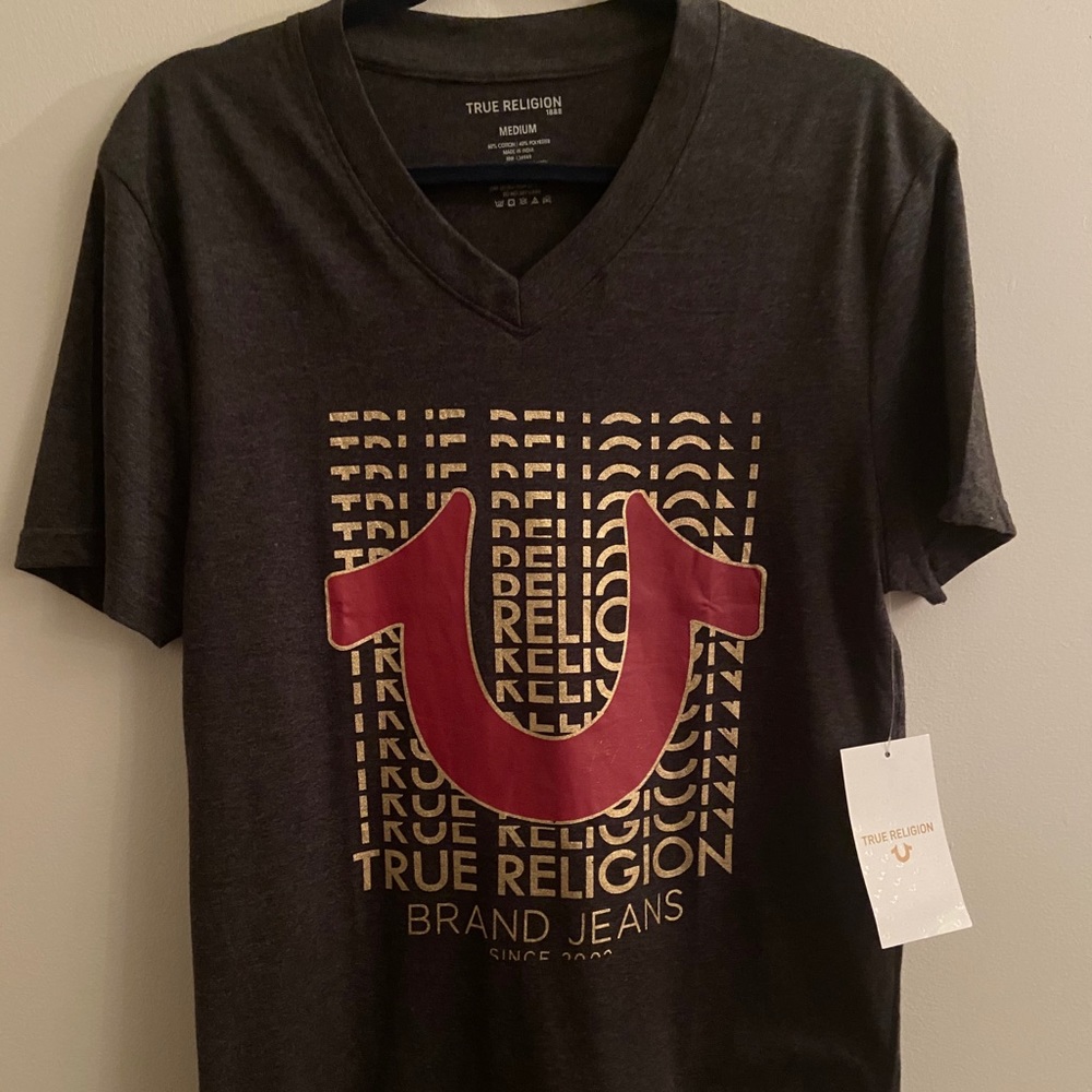 True Religion All Over Gold Shirt NWT